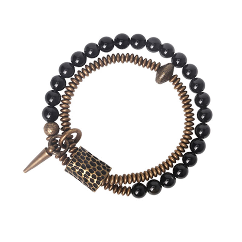 Nimara Ritual Rainbow Obsidian Copper Inner Peace Healing Double Layer Bracelet