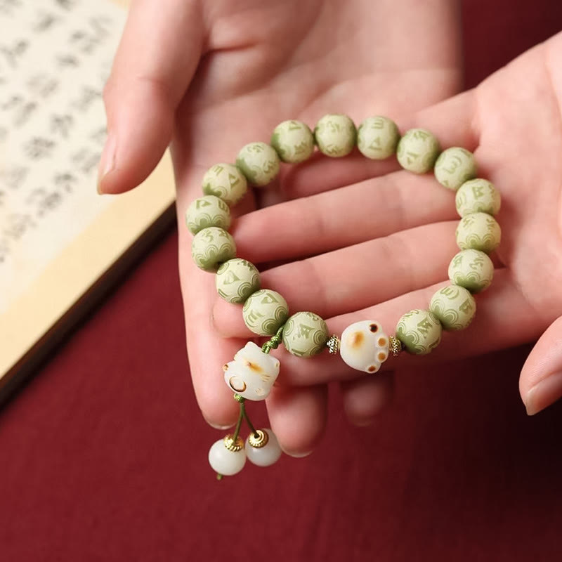 Nimara Ritual Green Bodhi Seed Cat Paw Om Mani Padme Hum Engraved Wisdom Bracelet