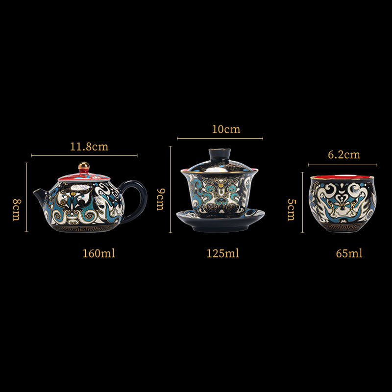 Nimara Ritual Peking Opera Mask Pattern Ceramic Gaiwan Sancai Teacup Kung Fu Tea Cup And Saucer With Lid Teapot