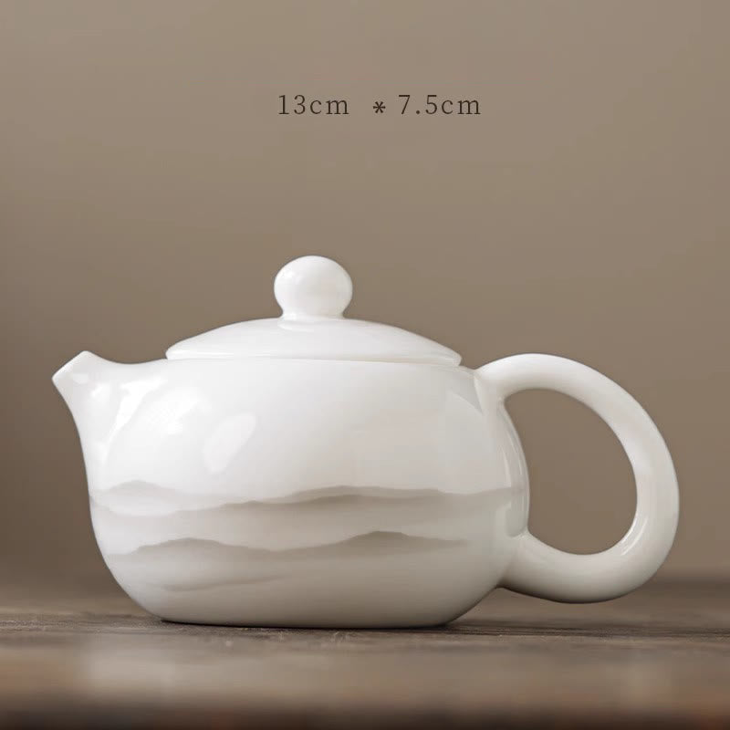 Nimara Ritual Vintage Ink Painting Mountain White Porcelain Ceramic Gaiwan Sancai Teacup Kung Fu Tea Cup And Saucer With Lid Tea Utensil Teapot