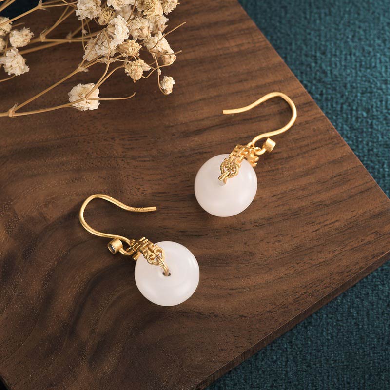 Nimara Ritual White Jade Double Happiness Fortune Earrings