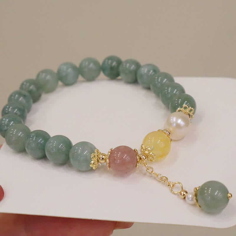Nimara Ritual Jade Pearl Strawberry Quartz Abundance Luck Bead Charm Bracelet