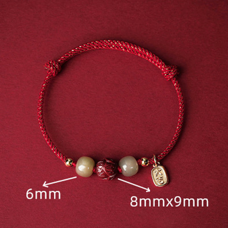 Nimara Ritual 14K Gold Plated Hetian Jade Cinnabar Lotus Luck Handcrafted Rope Bracelet