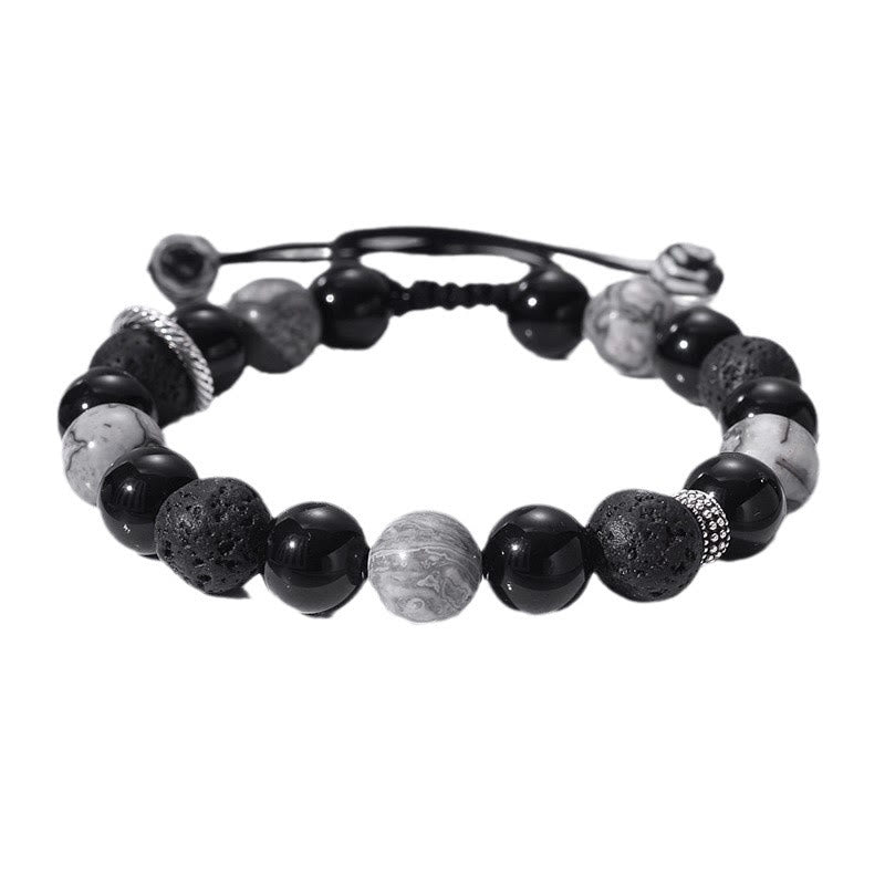 Nimara Ritual Vintage Lava Rock Black Obsidian Picasso Jasper Beads Support Rope Bracelet