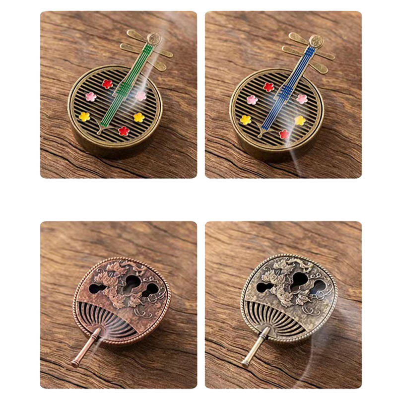 Nimara Ritual Small Mini Gourd Fan Pipa Copper Alloy Incense Burner Decoration With Incense