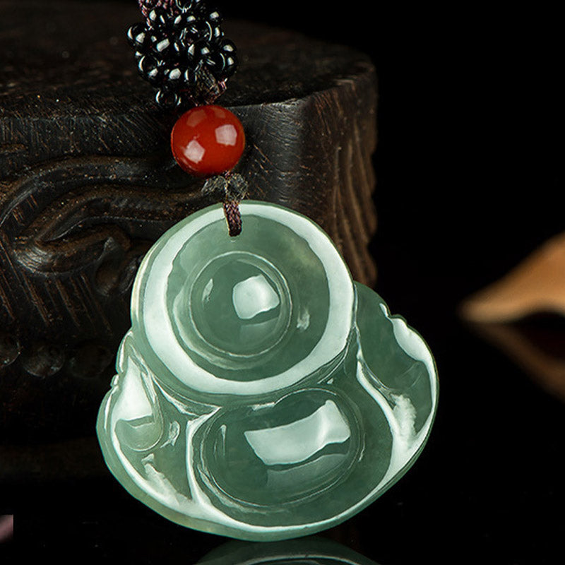 Nimara Ritual Laughing Buddha Jade Abundance String Necklace Pendant