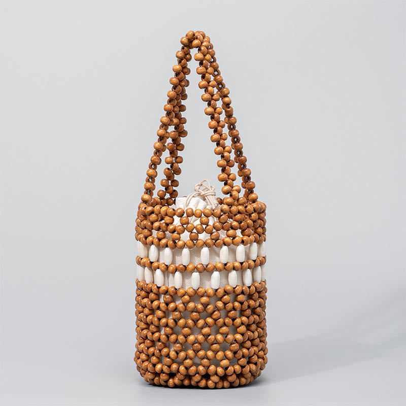 Nimara Ritual Hand-woven Bucket Portable Wooden Beads Handbag