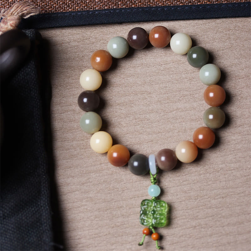 Nimara Ritual Natural Multicolored Gradient Bodhi Seed Liuli Glass Charm Peace Bracelet