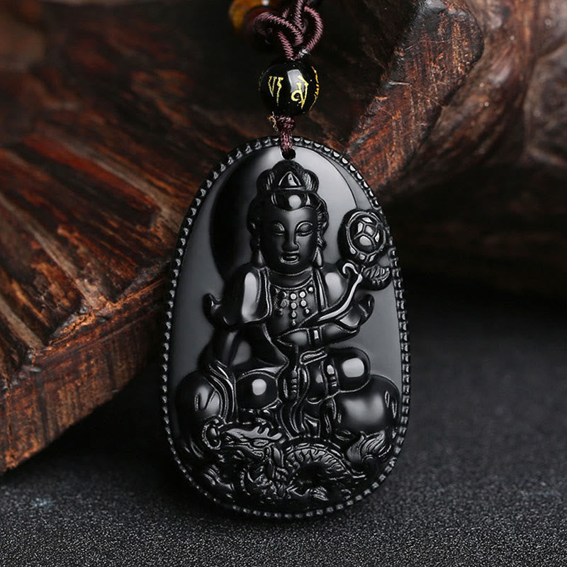 Nimara Ritual Chinese Zodiac Natal Buddha Natural Black Obsidian Purification Necklace Pendant