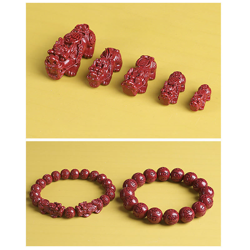 Nimara Ritual Natural Double PiXiu Cinnabar Om Mani Padme Hum Wealth Luck Bead Bracelet