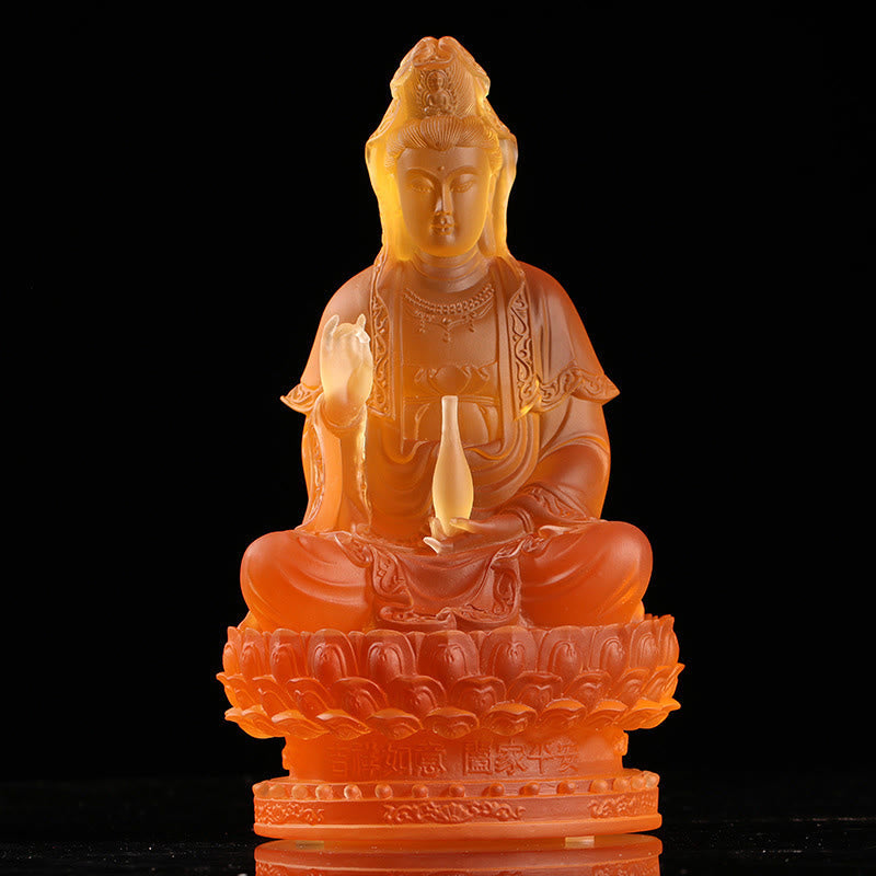 Nimara Ritual Kwan Yin Avalokitesvara Handmade Figurine Liuli Crystal Art Piece Wealth Statue Home Offering Decoration