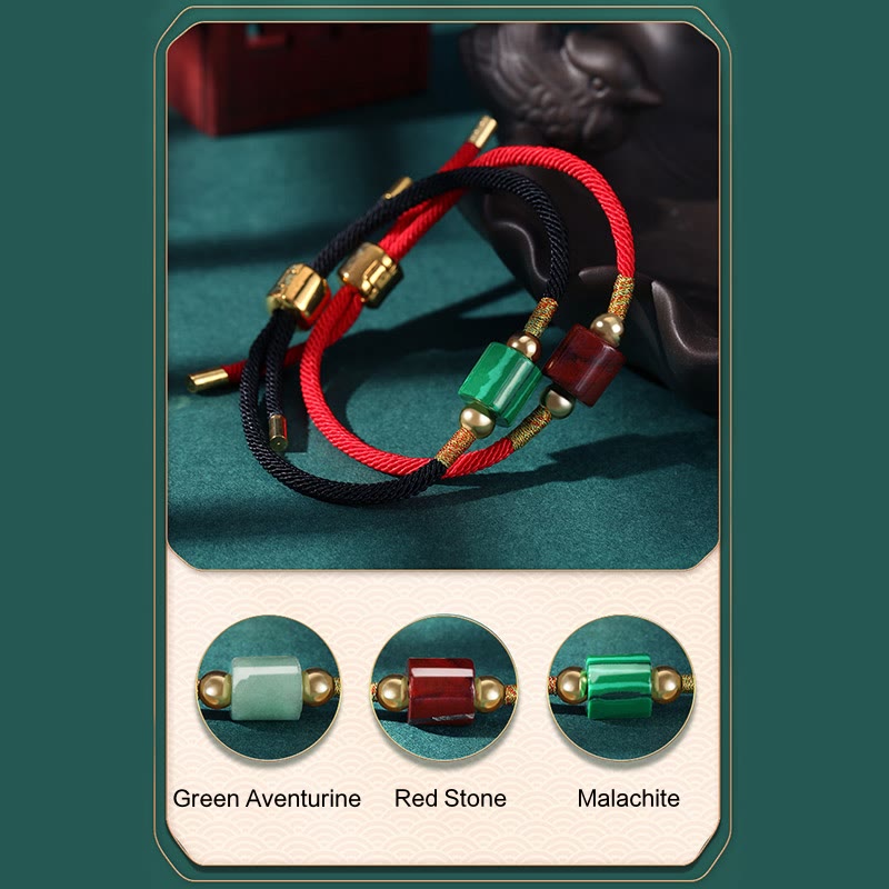Nimara Ritual Tibet Handmade Green Aventurine Red Stone Malachite Luck Protection Braided Rope Bracelet