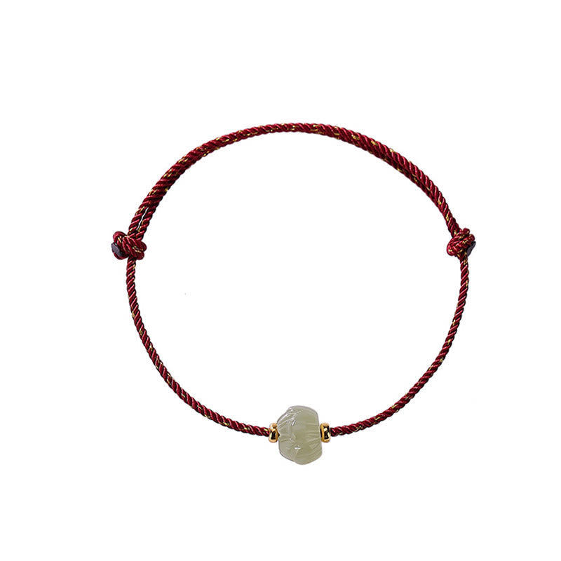 Nimara Ritual 925 Sterling Silver Plated Gold Hetian Jade Lotus Luck Red String Bracelet