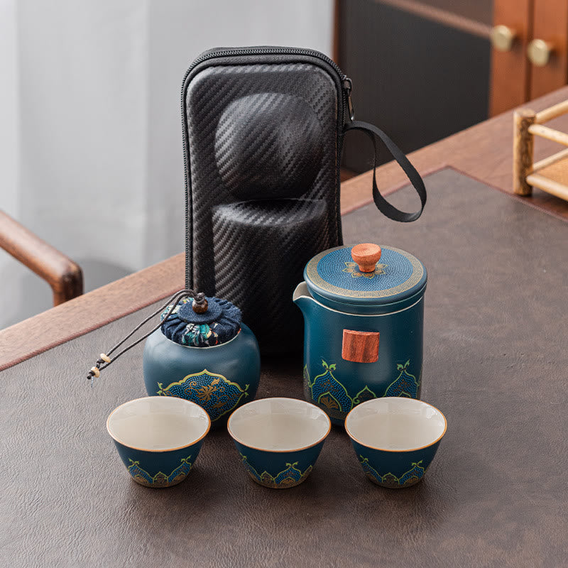 Nimara Ritual Flower Chinese Gongfu Ceramic Teapot Portable Outdoor Travel Tea Set Bag
