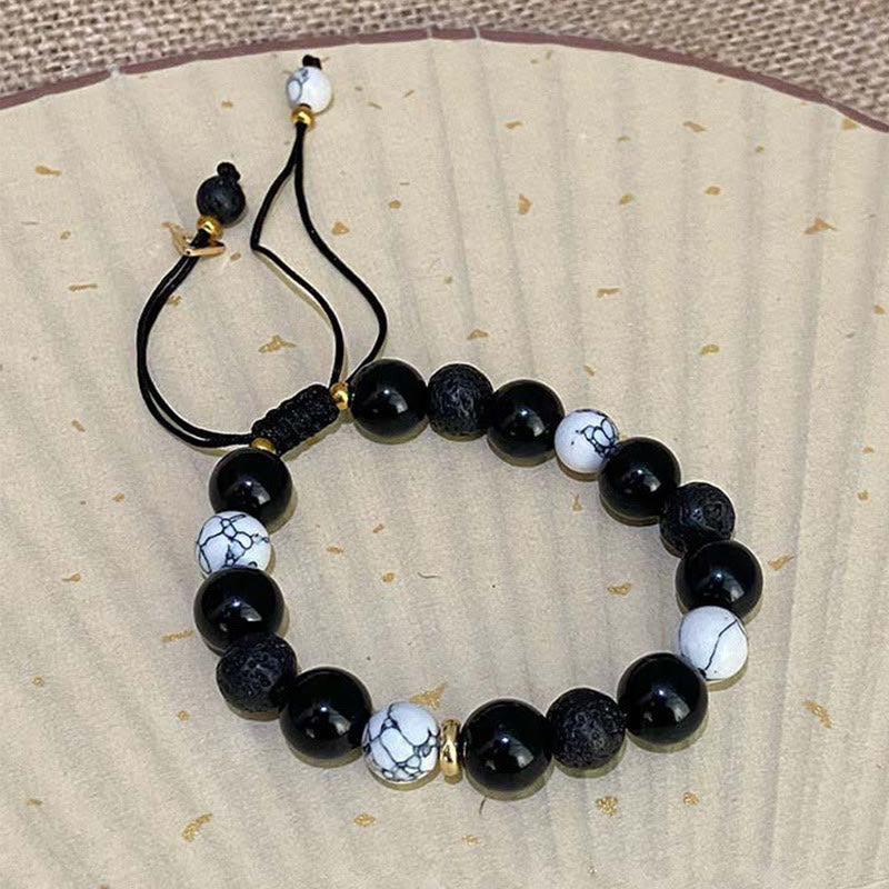 Nimara Ritual Black Obsidian Lava Rock Stone Yin Yang Strength Bracelet