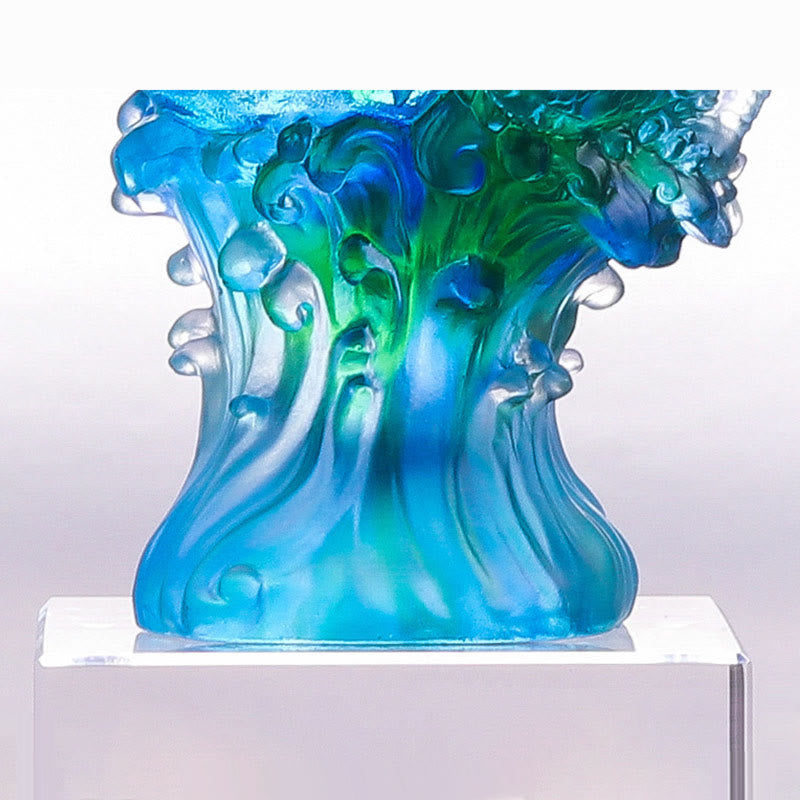 Nimara Ritual Handmade Azure Dragon Liuli Crystal Art Piece Success Protection Home Office Decoration