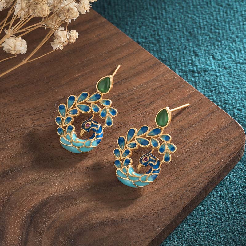 Nimara Ritual Natural White Peacock Green Agate Fortune Earrings