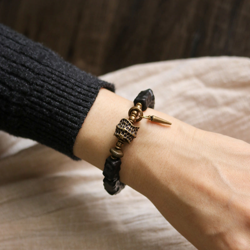 Nimara Ritual Ebony Wood Copper Balance Protection Couple Bracelet