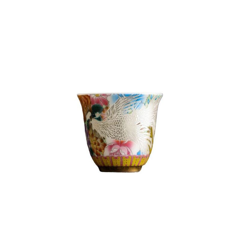 Nimara Ritual Dragon Phoenix Flowers Ceramic Teacup Kung Fu Tea Cup 50ml