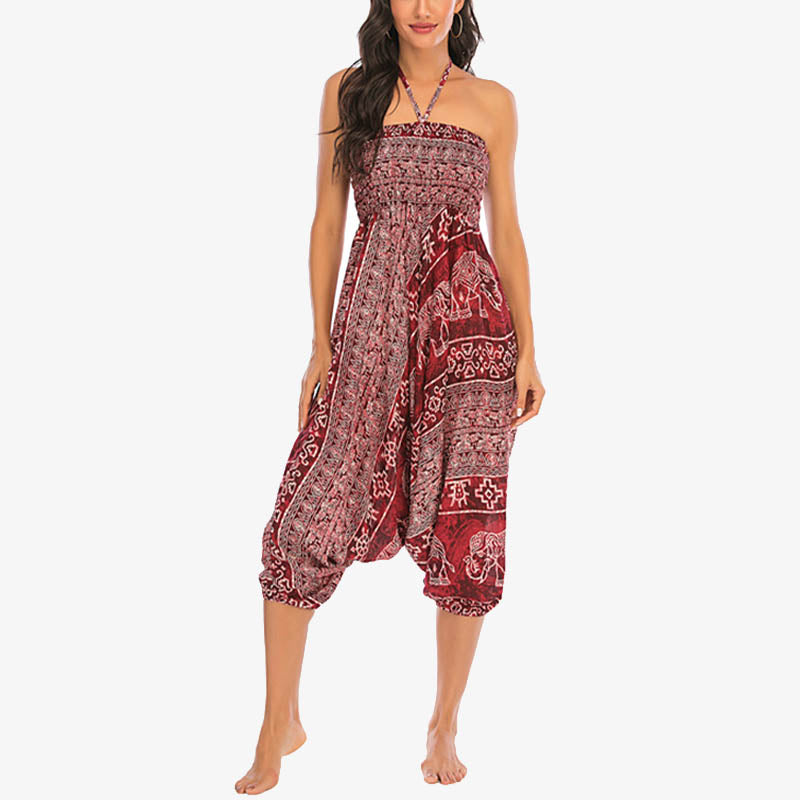 Nimara Ritual Two Style Wear Elephant Pattern Loose Smocked Harem Trousers Jumpsuit Women's Yoga Pants