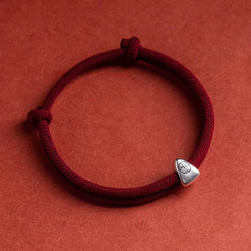 Nimara Ritual 925 Sterling Silver Fu Character Blessing Handmade Braided Bracelet