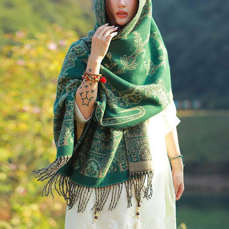 Nimara Ritual Vintage Tibetan Leaves Pattern Design Shawl Cozy Travel Scarf Wrap