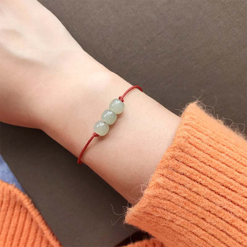 Nimara Ritual Three Beads Jade Luck String Weave Bracelet