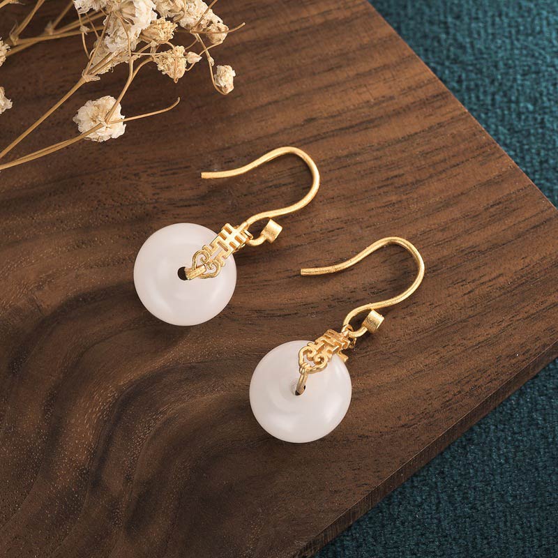 Nimara Ritual White Jade Double Happiness Fortune Earrings