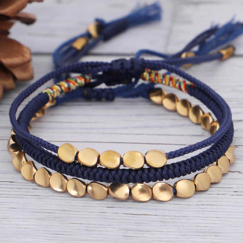 Nimara Ritual 3 PCS Tibetan Copper Beads Healing Protection Luck Bracelet Set