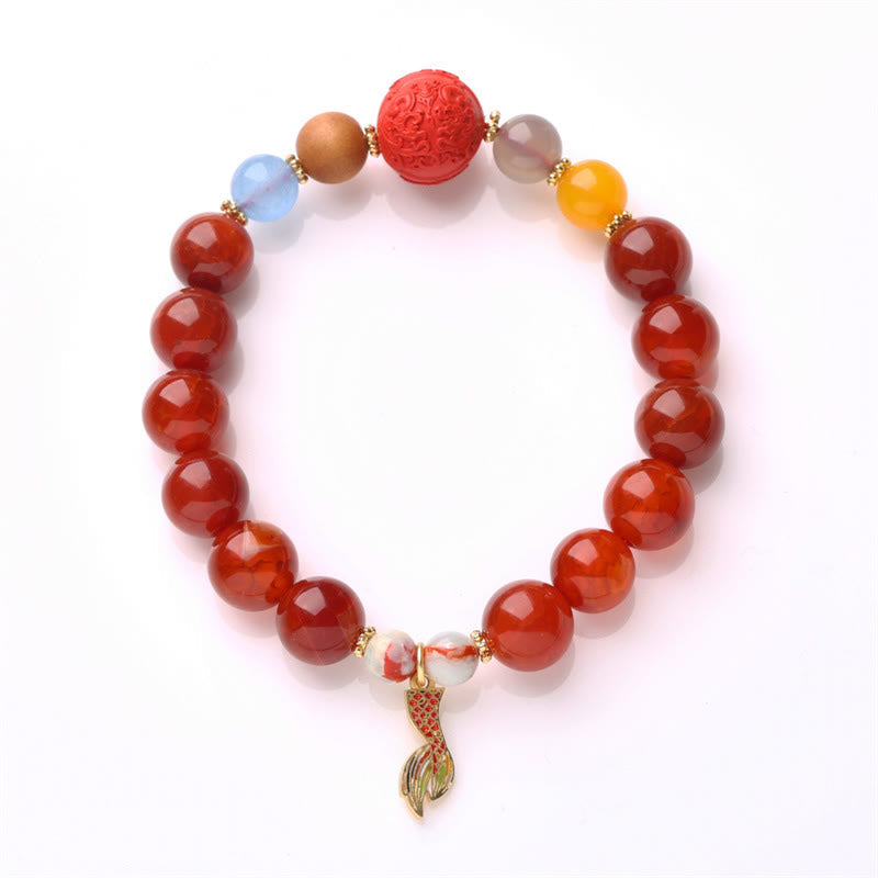Nimara Ritual Natural Red Agate Peace Talisman Fu Character Dragon Tail Confidence Charm Bracelet