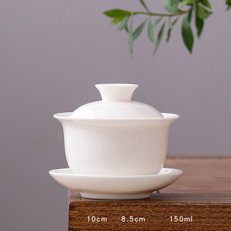Nimara Ritual White Porcelain Mountain Landscape Countryside Ceramic Gaiwan Teacup Kung Fu Tea Cup And Saucer With Lid