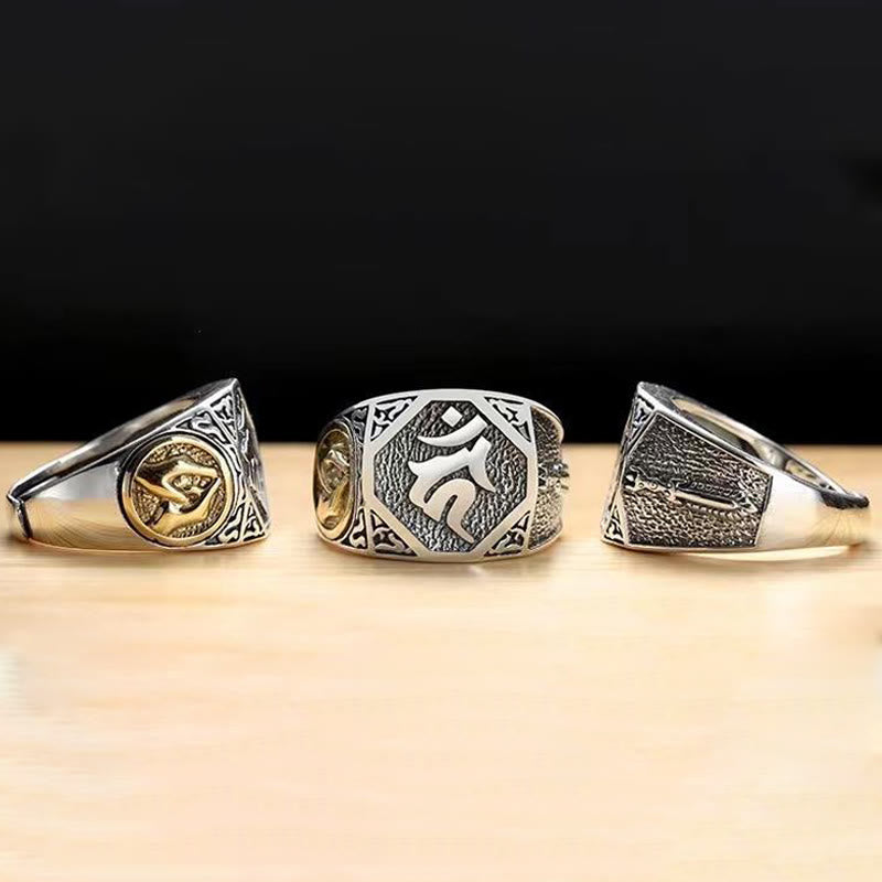 Nimara Ritual 925 Sterling Silver Sanskrit Design Carved Protection Adjustable Ring