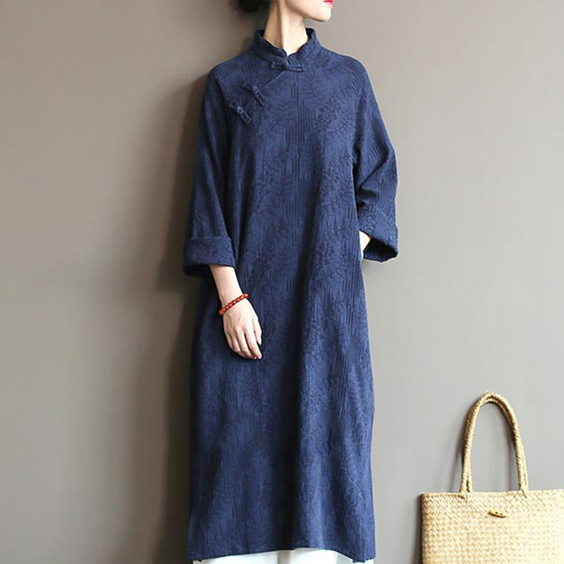 Nimara Ritual Flower Jacquard Midi Dress Long Sleeve Cotton Linen Dress Wide Leg Pants With Pockets