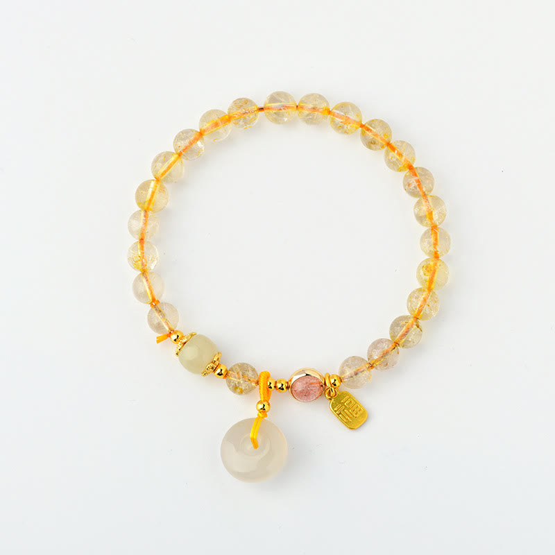 Nimara Ritual Natural Golden Rutilated Quartz Fu Character Peace Buckle Charm Wealth Bracelet
