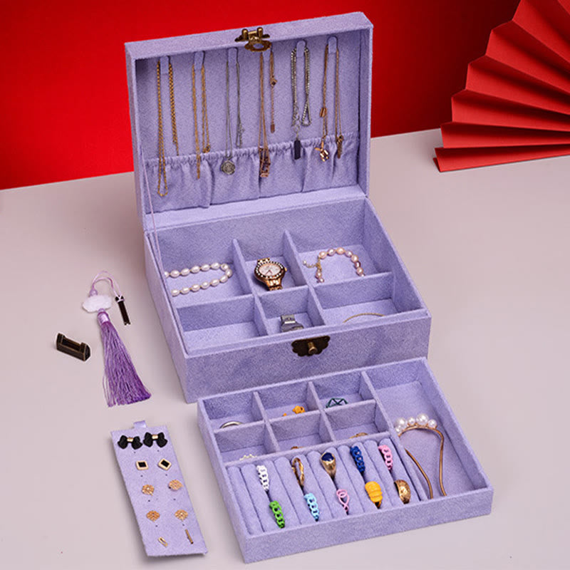 Nimara Ritual Simple Design Jewelry Box Organizer Two-Layer Jewelry Storage Box Flannel Box With Lock