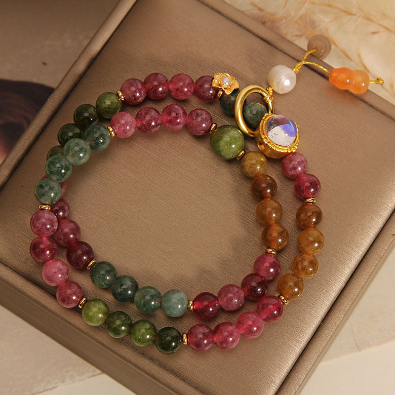 Nimara Ritual Multicolored Tourmaline Positive Double Wrap Gourd Charm Bracelet