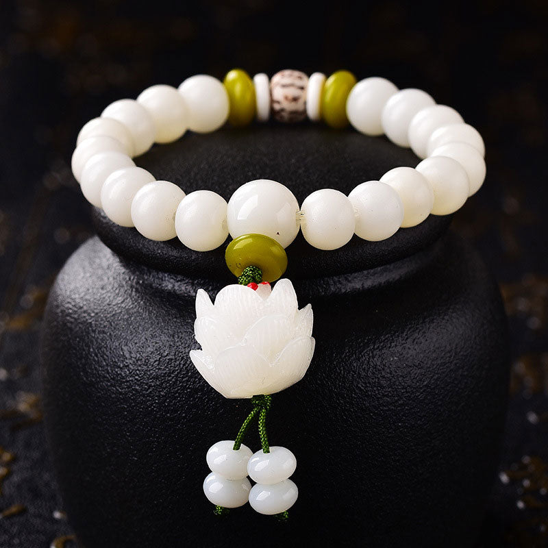 Nimara Ritual Lotus Natural White Bodhi Seed Luck Bracelet