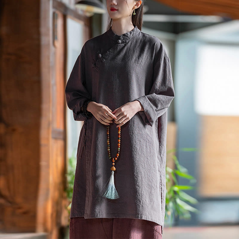 Nimara Ritual Vintage Cotton Linen Blouse Women Long Sleeve Shirt Chinese Hanfu Top