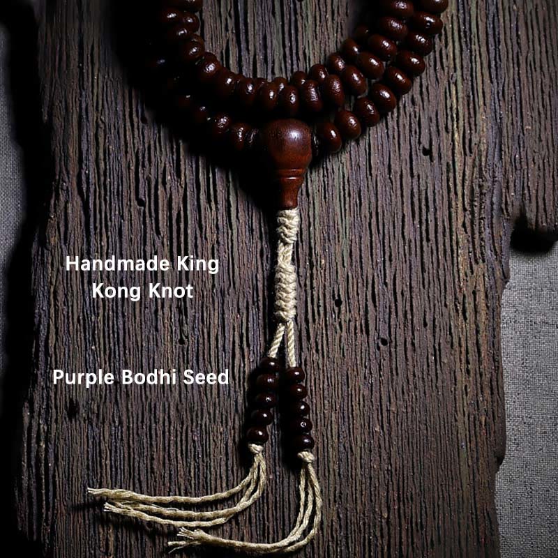Nimara Ritual Natural Tibet 108 Mala Beads Purple Bodhi Seed Three-eyed Dzi Bead Copper Dorje Harmony Bracelet