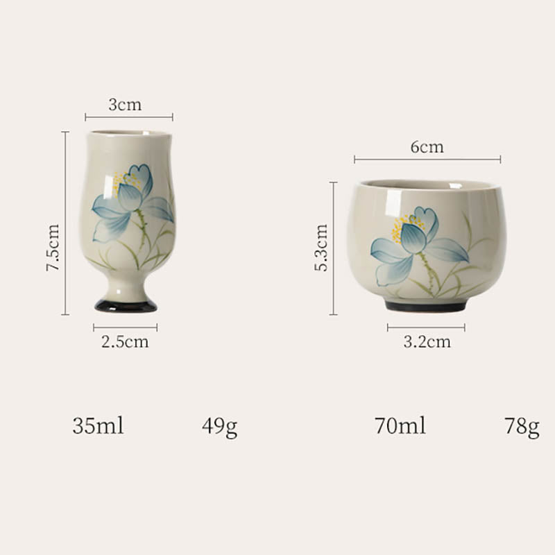Nimara Ritual Hand Painted Lotus Flower Ceramic Teacup Kung Fu Tea Cup