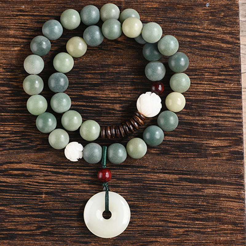 Nimara Ritual Cyan Bodhi Seed Lotus Jade Peace Buckle Wisdom Double Wrap Bracelet