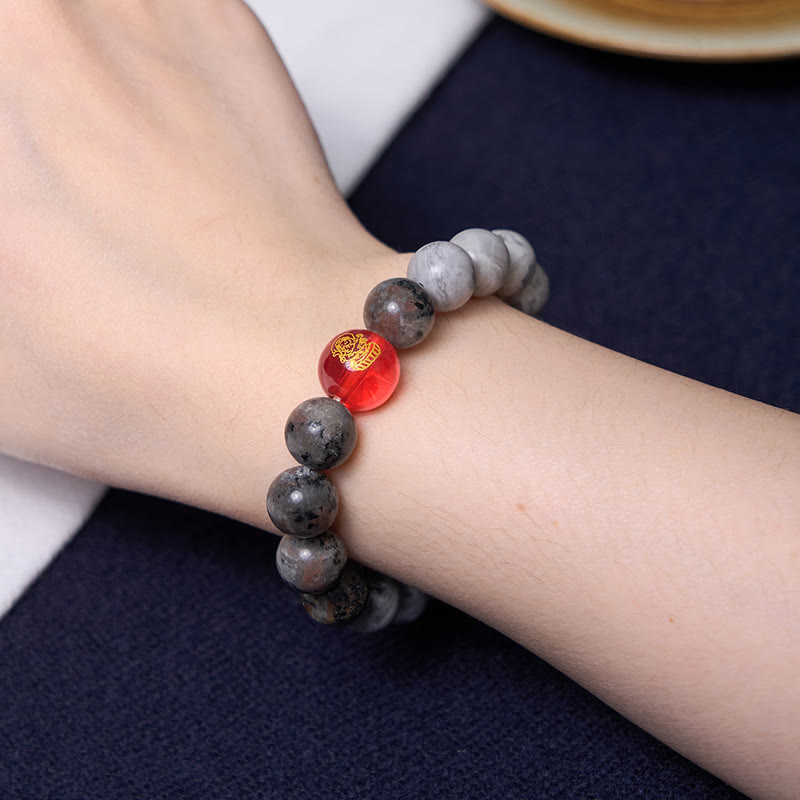 Nimara Ritual Tibetan Nine-Eye Dzi Bead Picasso Jasper Positive Bracelet