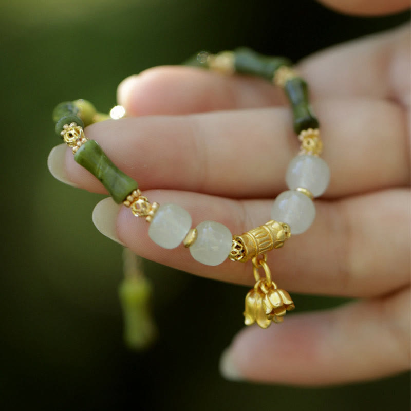 Nimara Ritual Green Bamboo Jade Lily of the Valley Wealth Bracelet