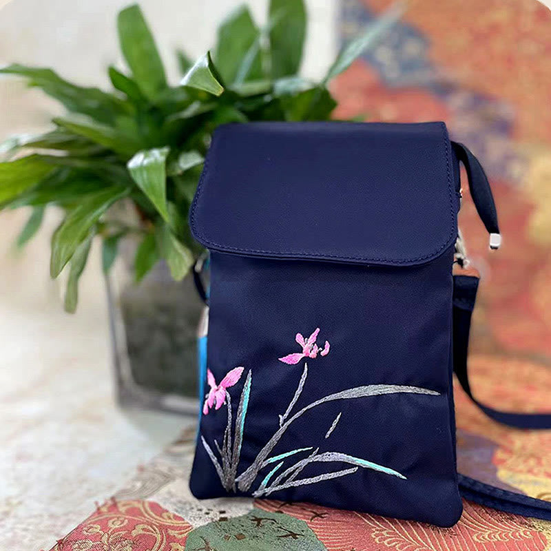 Nimara Ritual Waterproof Handmade Embroidered Lotus Flowers Crossbody Bag Shoulder Bag Cellphone Bag