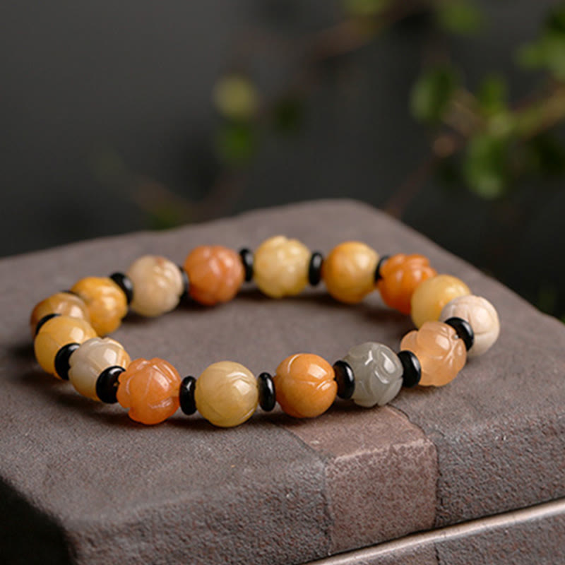 Nimara Ritual Golden Silk Jade Lotus Wealth Luck Bracelet