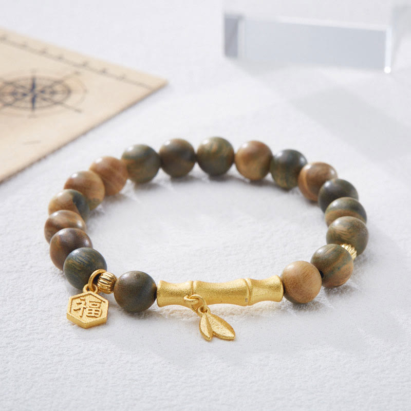 Nimara Ritual Green Sandalwood Fu Character Bamboo Soothing Bracelet