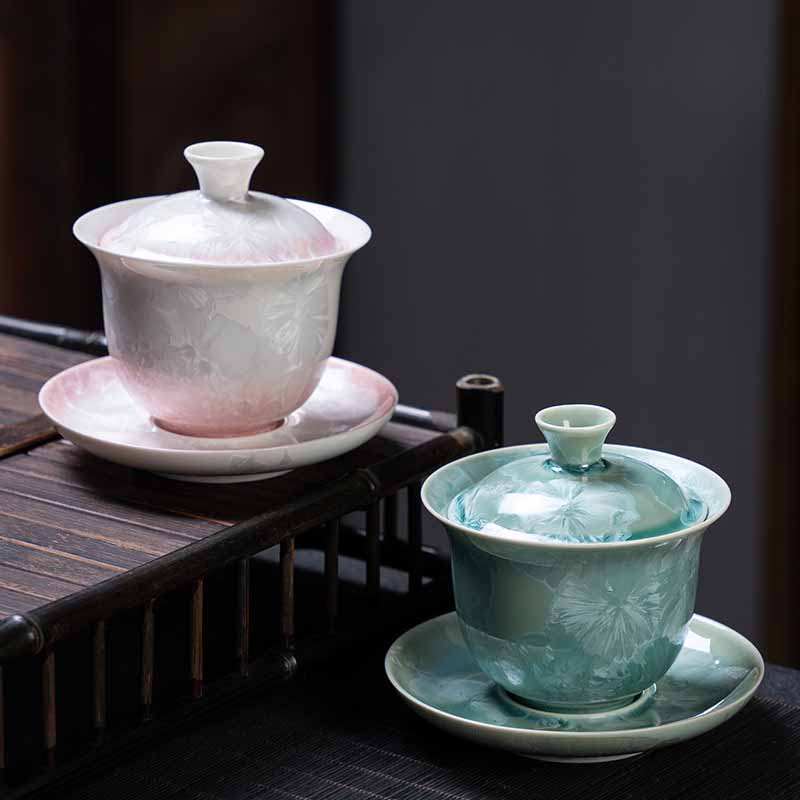 Nimara Ritual Traditional Glaze Ceramic Gaiwan Sancai Teacup Kung Fu Tea Cup And Saucer With Lid 180ml