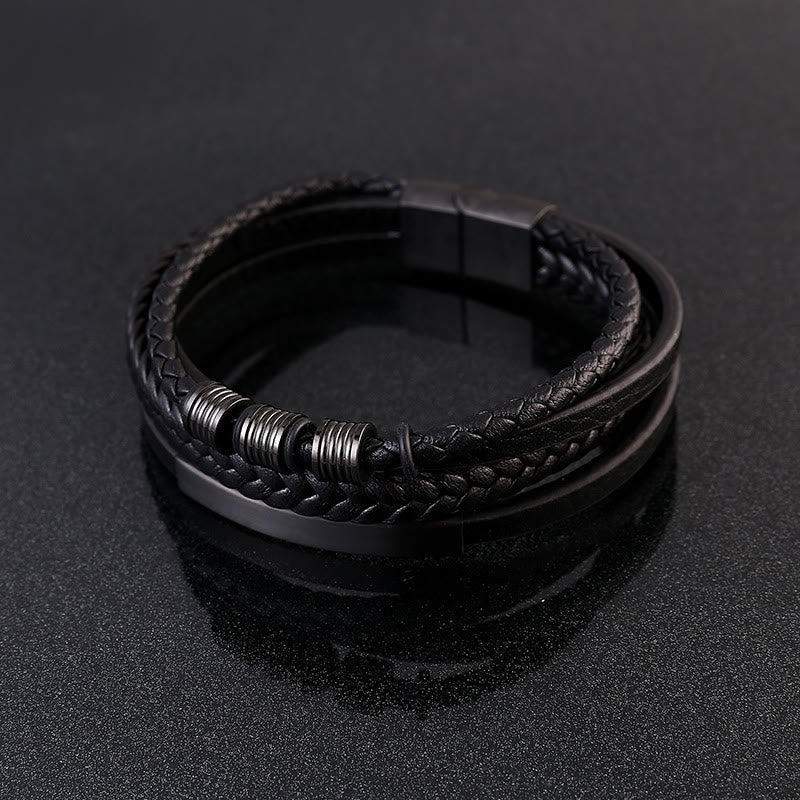 Nimara Ritual Leather Multi-Layer Titanium Steel Balance Braided Magnetic Buckle Bracelet