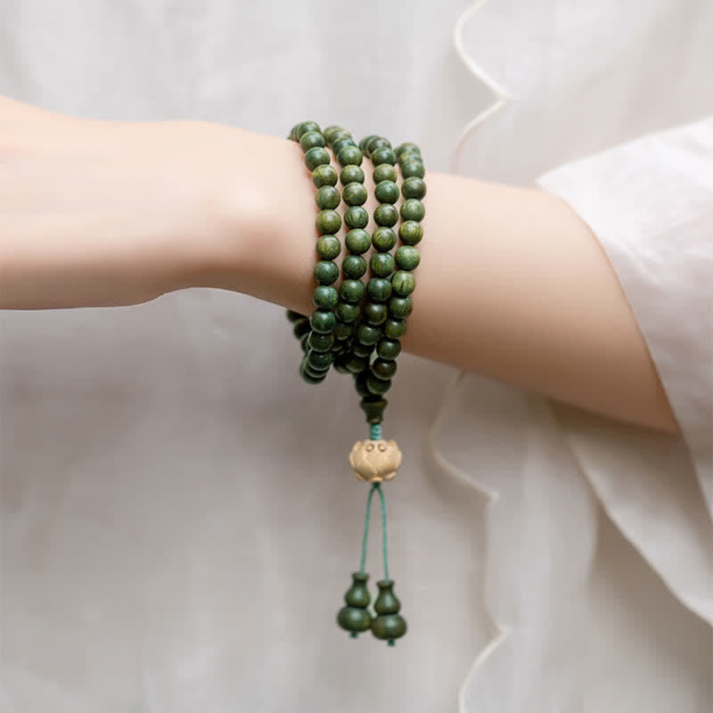 Nimara Ritual 108 Mala Beads Green Sandalwood Boxwood Lotus Positive Bracelet