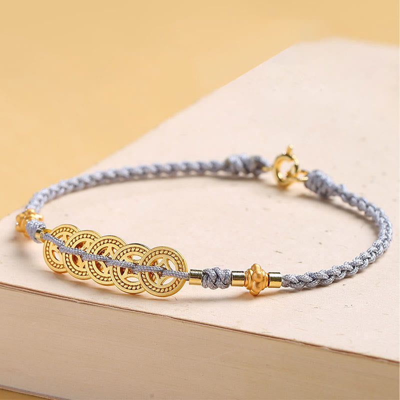 Nimara Ritual Copper Coin Fortune Tree Pearl Luck Blue Rope Braided Bracelet